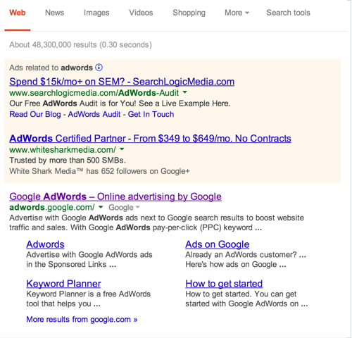Google search results ads 2014